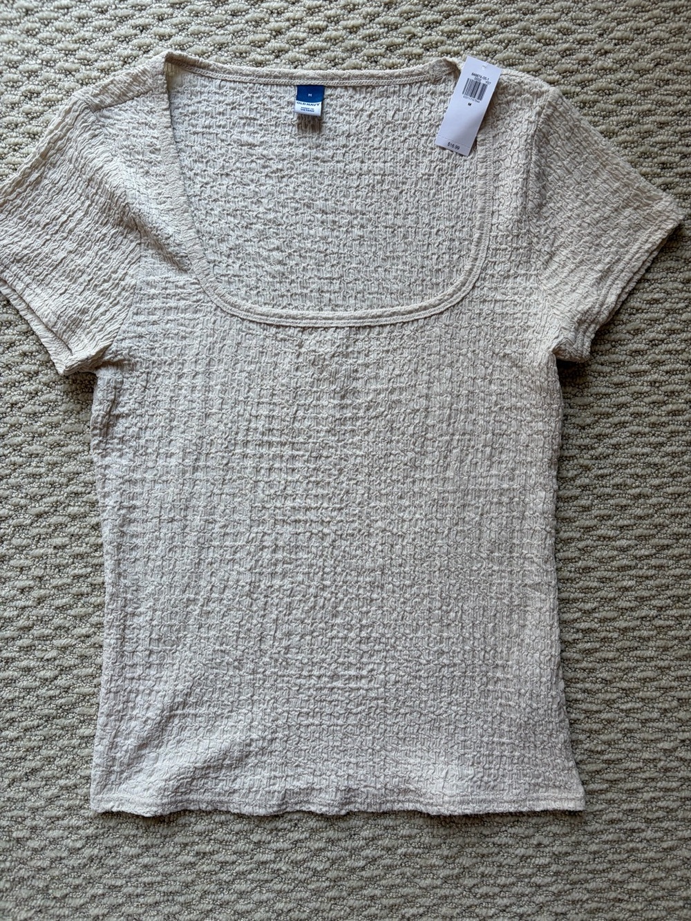 Old Navy Cream Textured Scoop-Neck Short Sleeve Tee